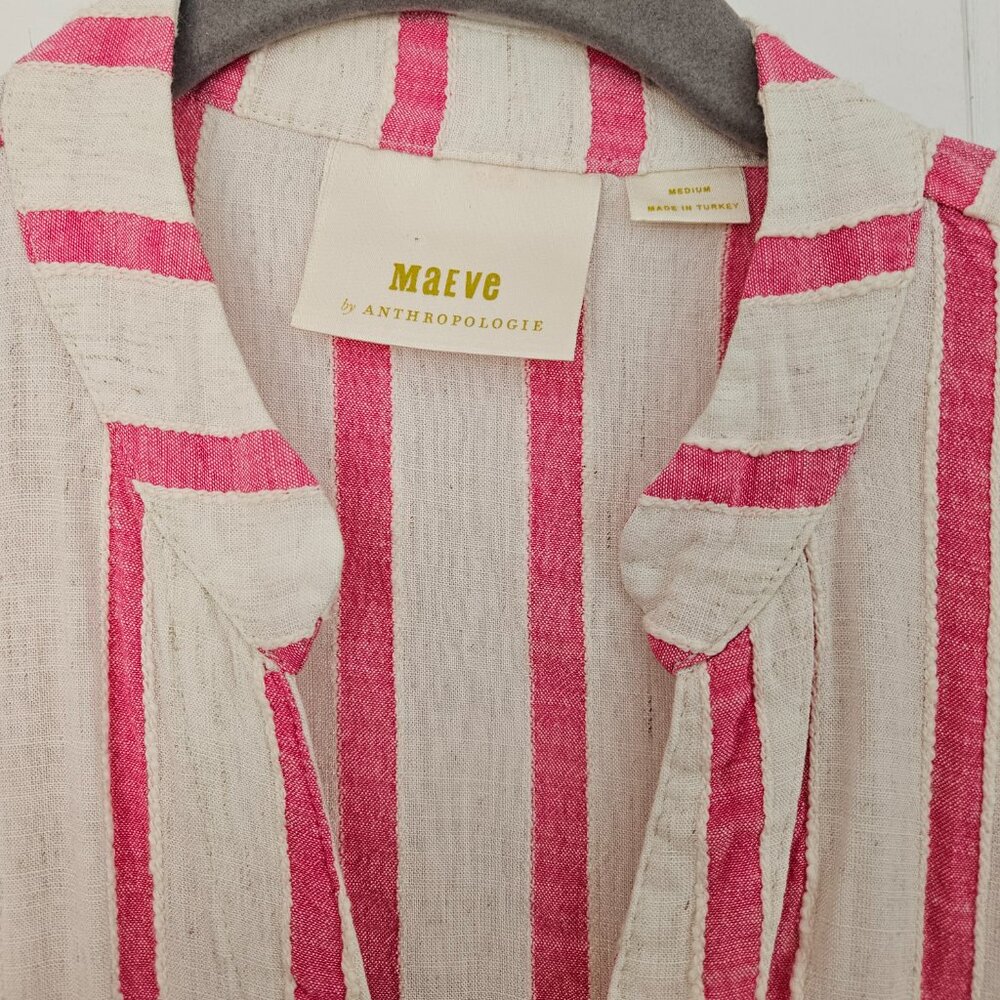 Maeve Pink & White Striped Shirt Size Medium - Picture 3 of 6